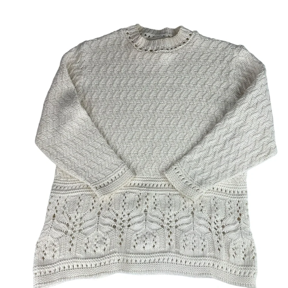 Coldwater Creek Cream Fisherman Knit Sweater Cotton Blend‎ Crew Neck Large - Picture 5 of 9